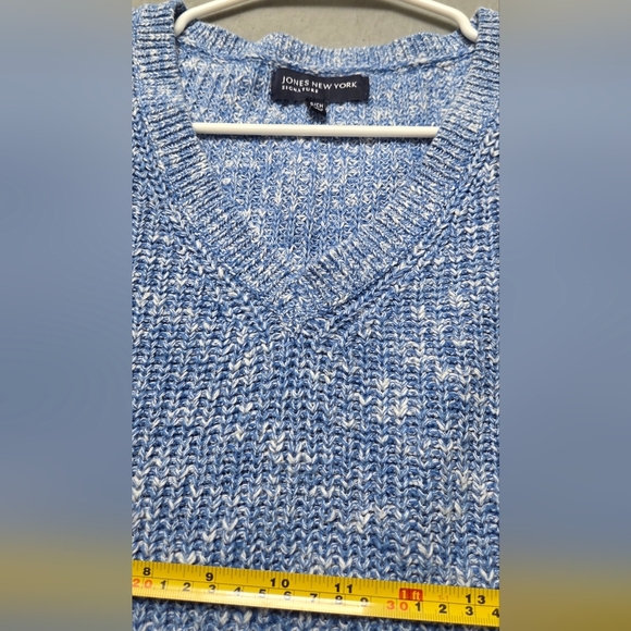 Jones New York Speckled Blue V-Neck Boxy Boho Cottagcore Pullover Sz S/M Sweater - Picture 6 of 7